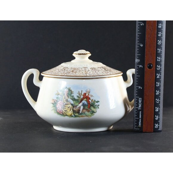 Sugar Bowl & Lid Colonial Couple Homer Laughlin Liberty Style #F54N6 U.S.A 1950s - Picture 2 of 14